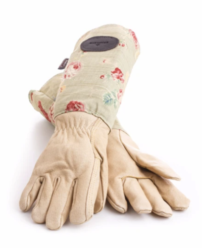 Leather and linen gardening gloves