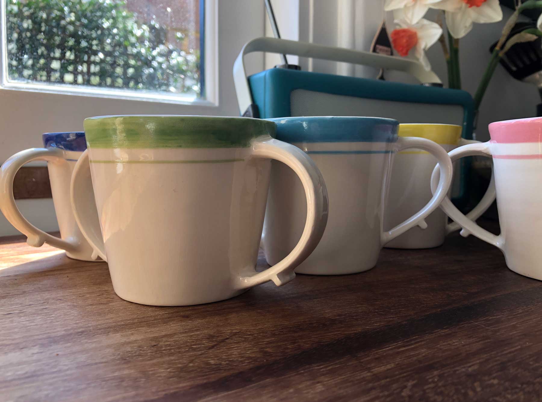 Hand thrown two handle mugs - Image 2