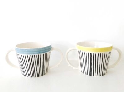 Hand thrown two handle cups
